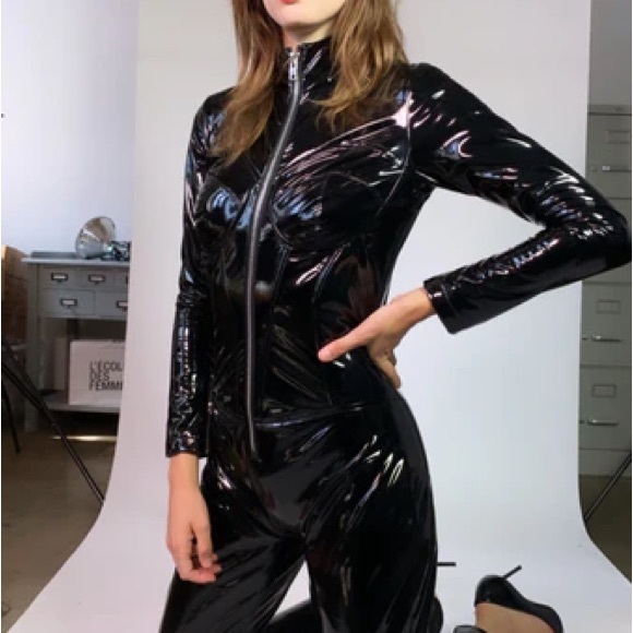 HDE Womens Cat Suit Bodysuit Front Zipper Wet Look Latex Jumpsuit - Picture 2 of 13